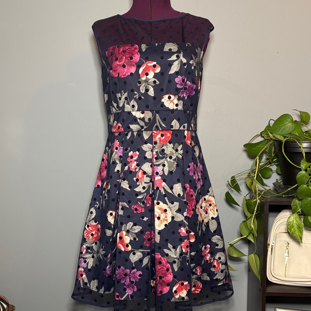 Eliza J Navy Floral Midi Dress